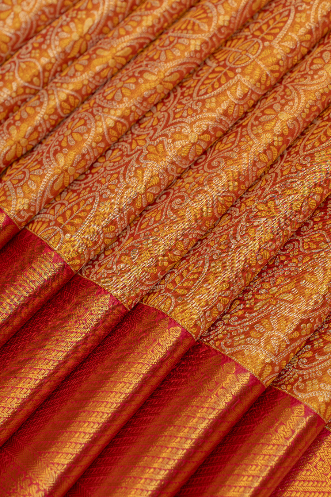 Red and mustard minakari brocade pure Kanchipuram silk  saree
