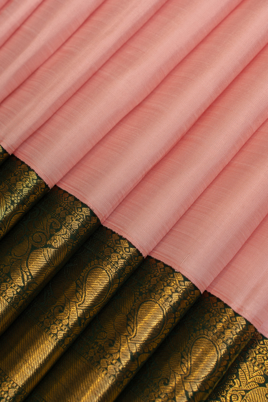 Pink and green traditional pure Kanchipuram silk saree