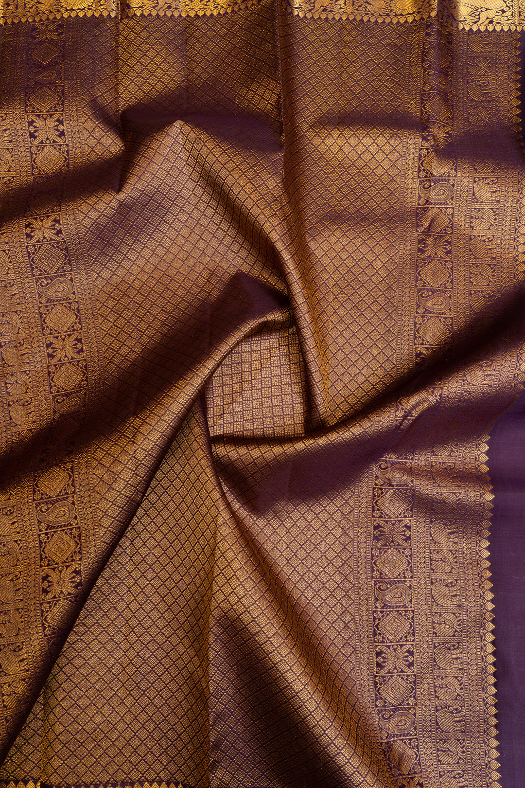 Rust maroon and purple pure Kanchipuram silk saree