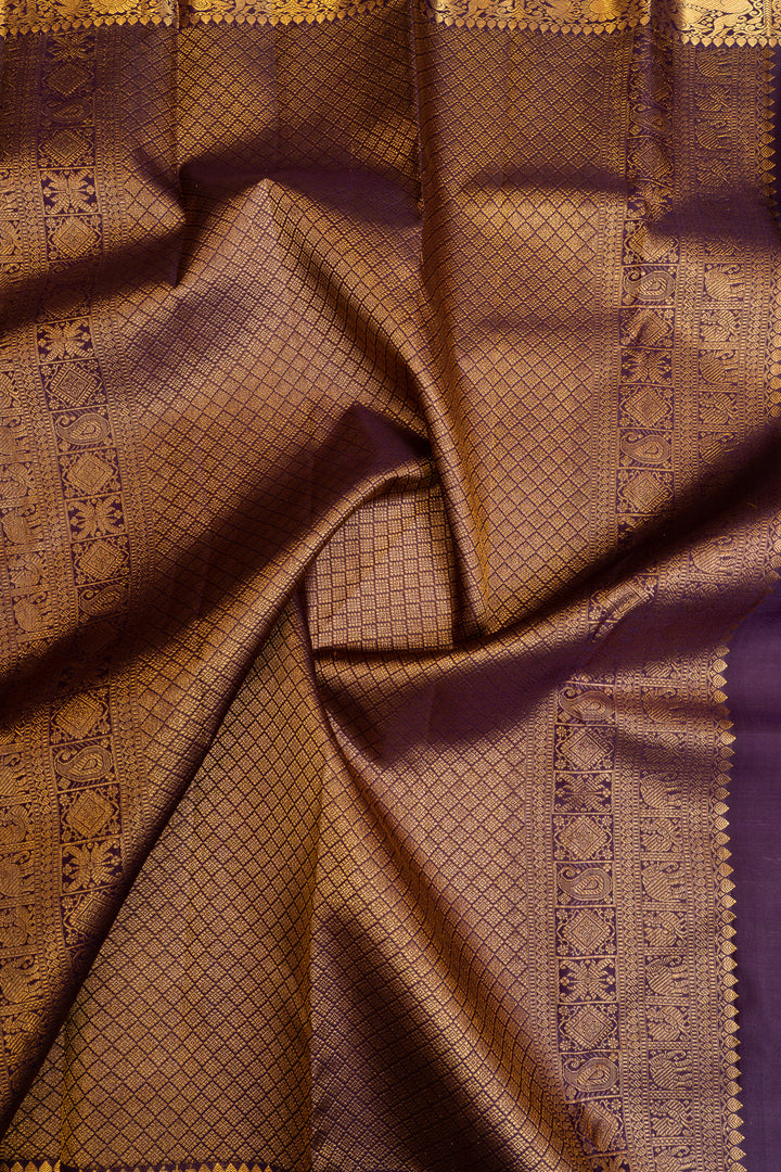 Rust maroon and purple pure Kanchipuram silk saree