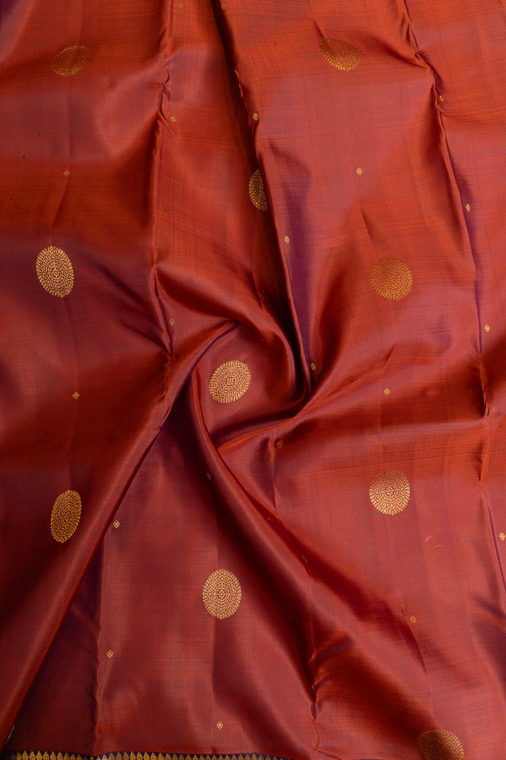 Rust maroon and purple pure Kanchipuram silk saree