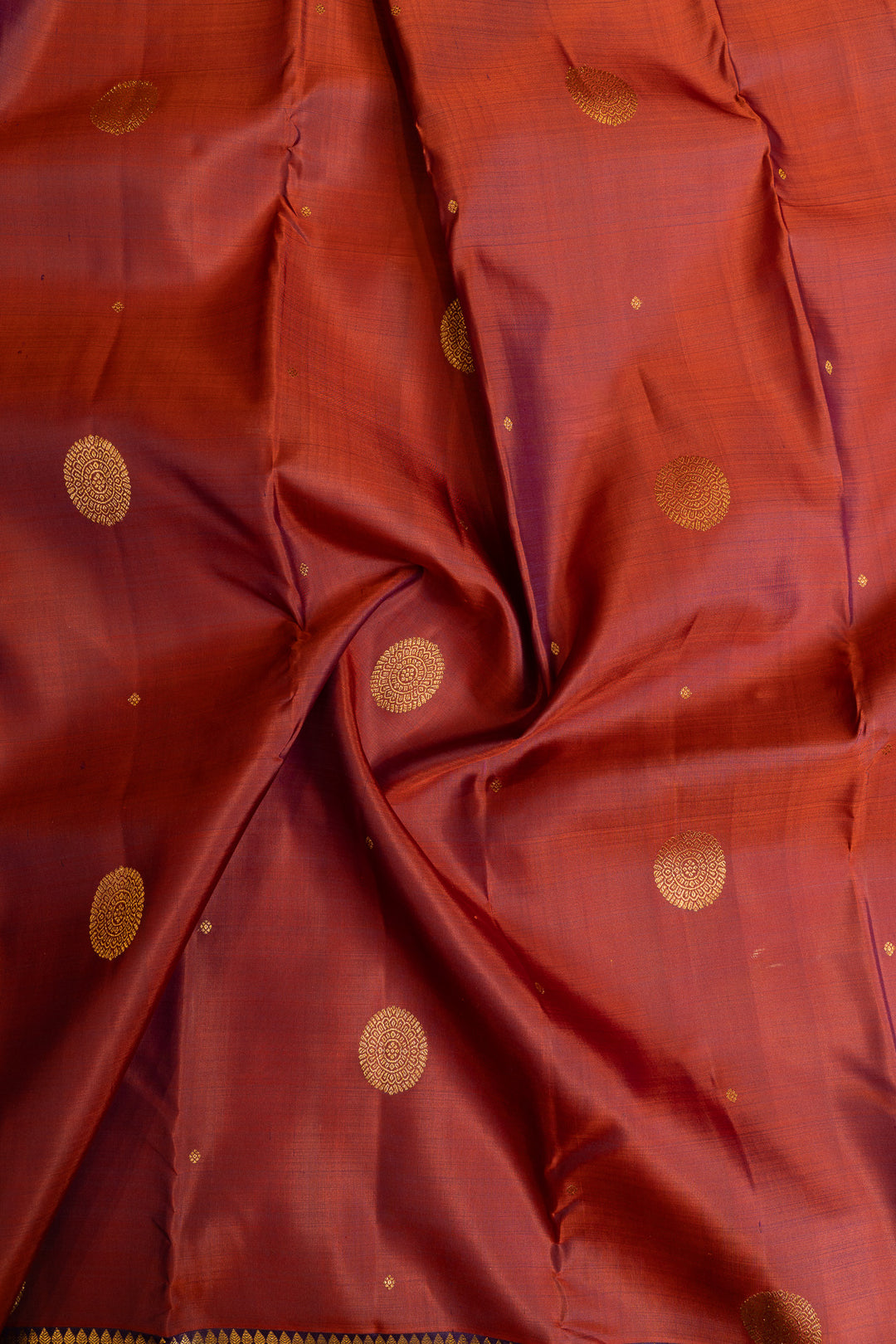 Rust maroon and purple pure Kanchipuram silk saree