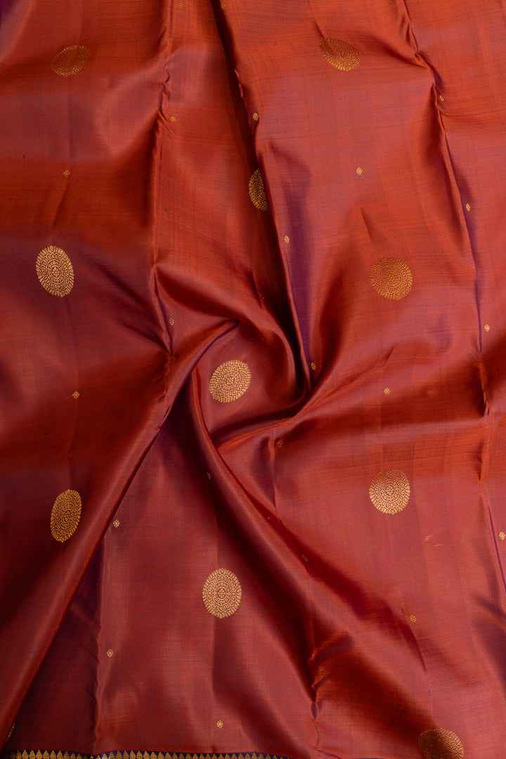 Rust maroon and purple pure Kanchipuram silk saree