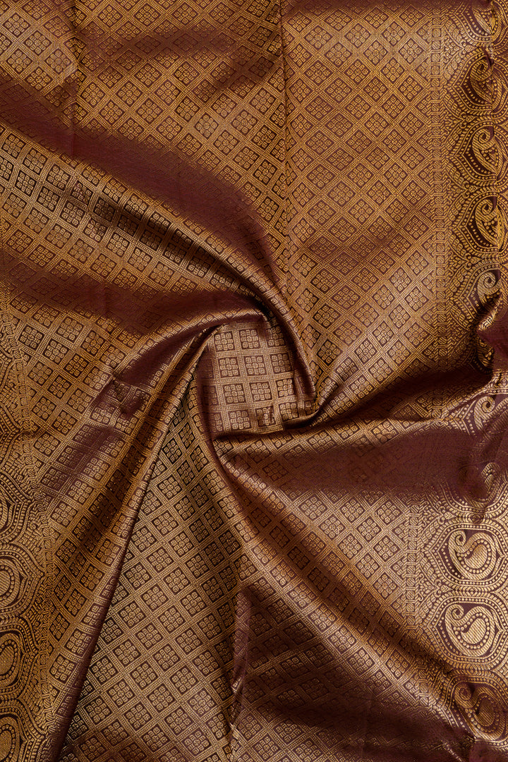 Rust orange and brown Varisaipettu pure Kanchipuram silk saree