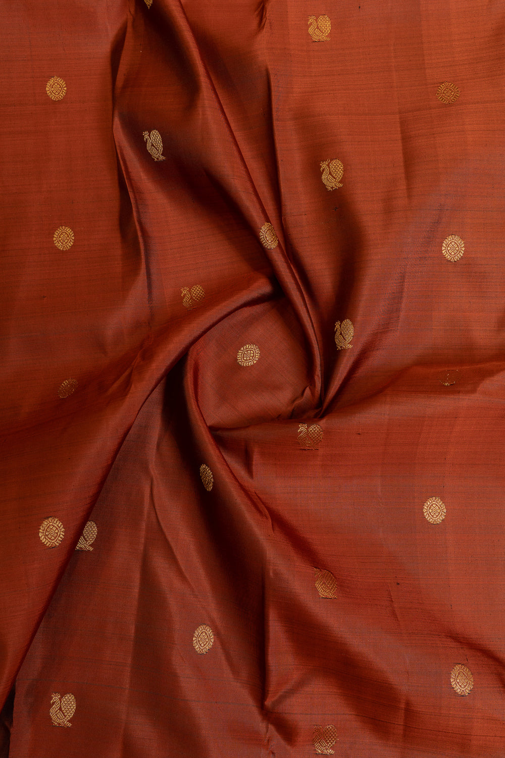 Rust orange and brown Varisaipettu pure Kanchipuram silk saree