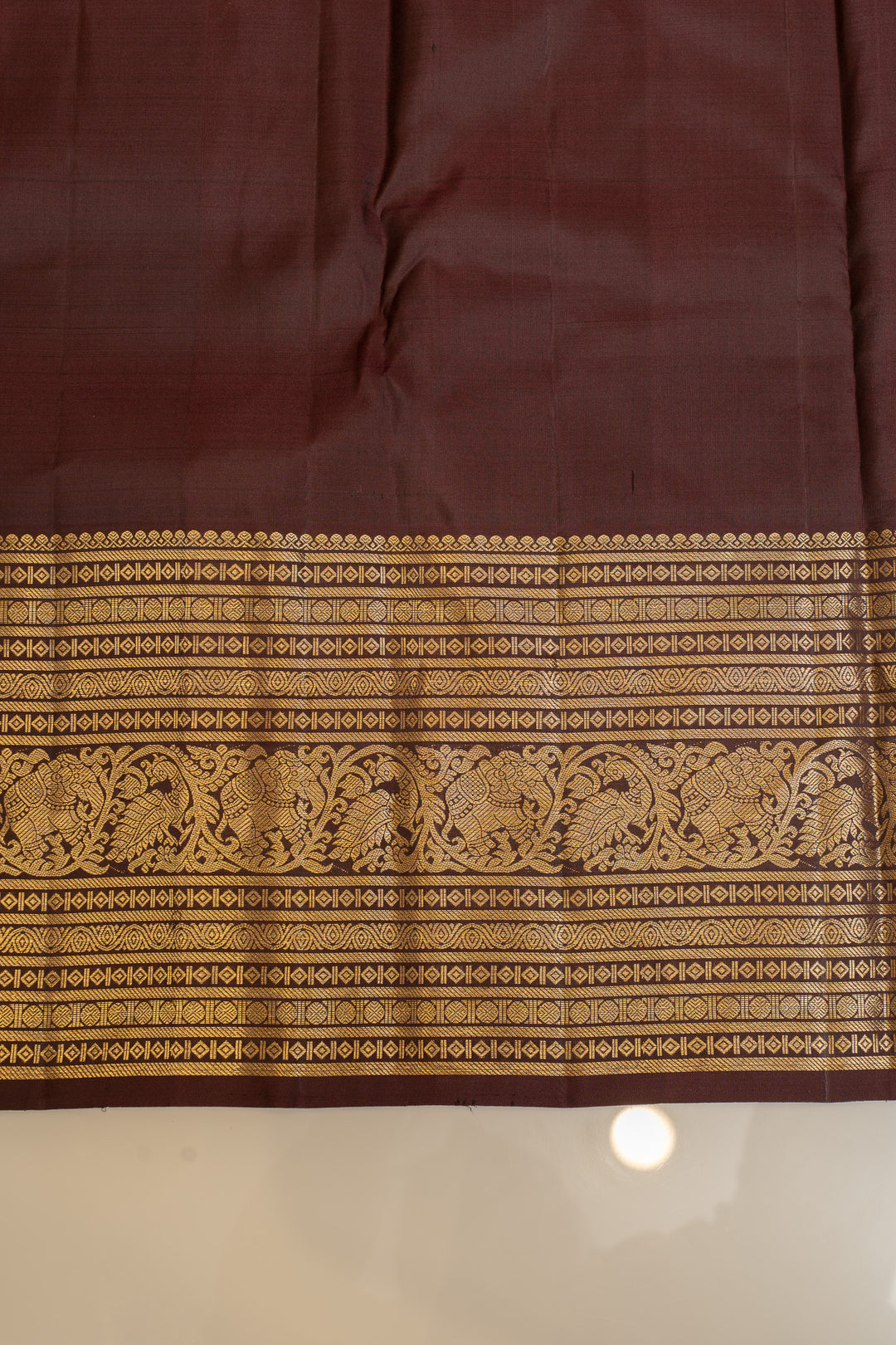 Rust orange and brown Varisaipettu pure Kanchipuram silk saree