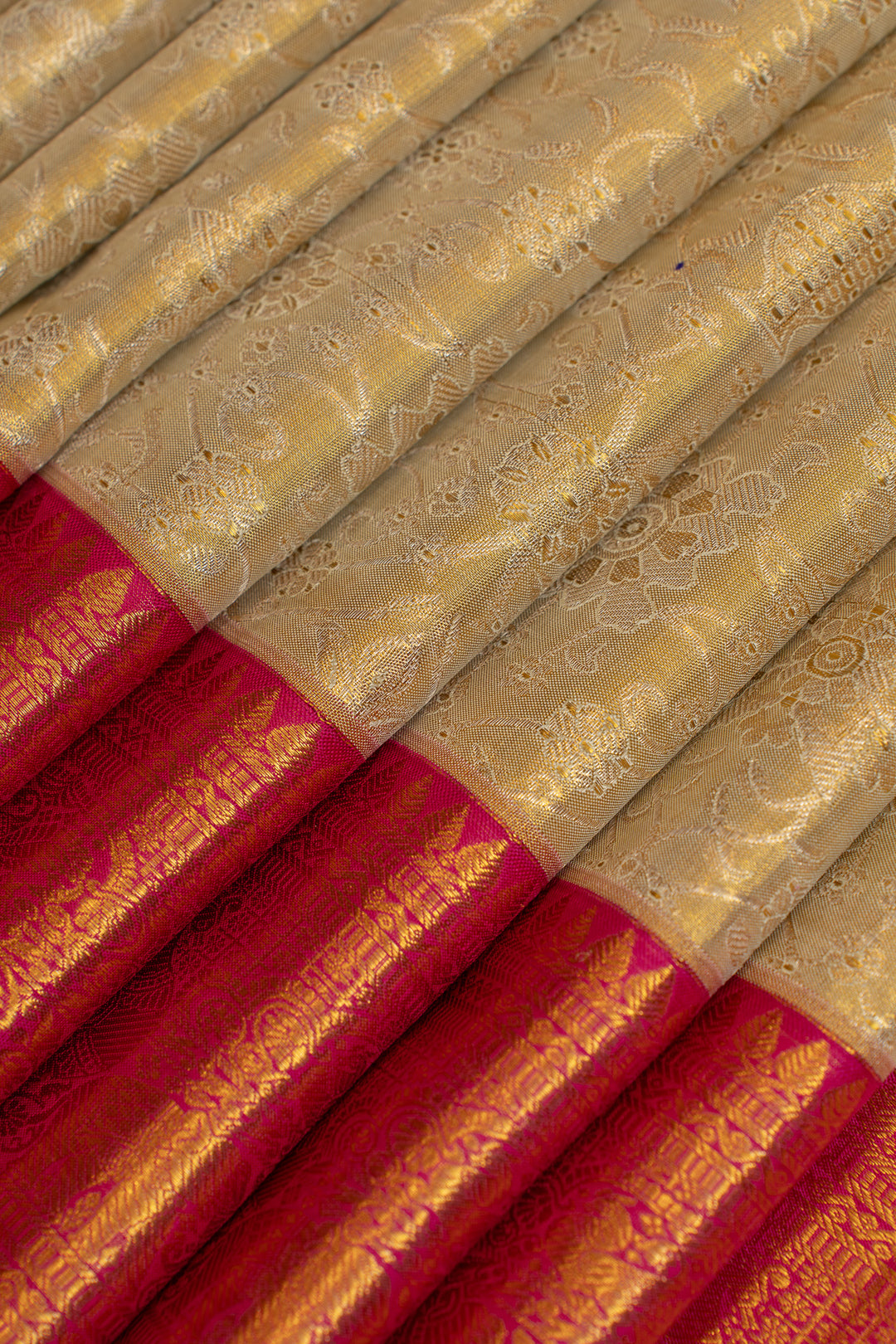 Gold floral brocade pure Kanchipuram silk saree