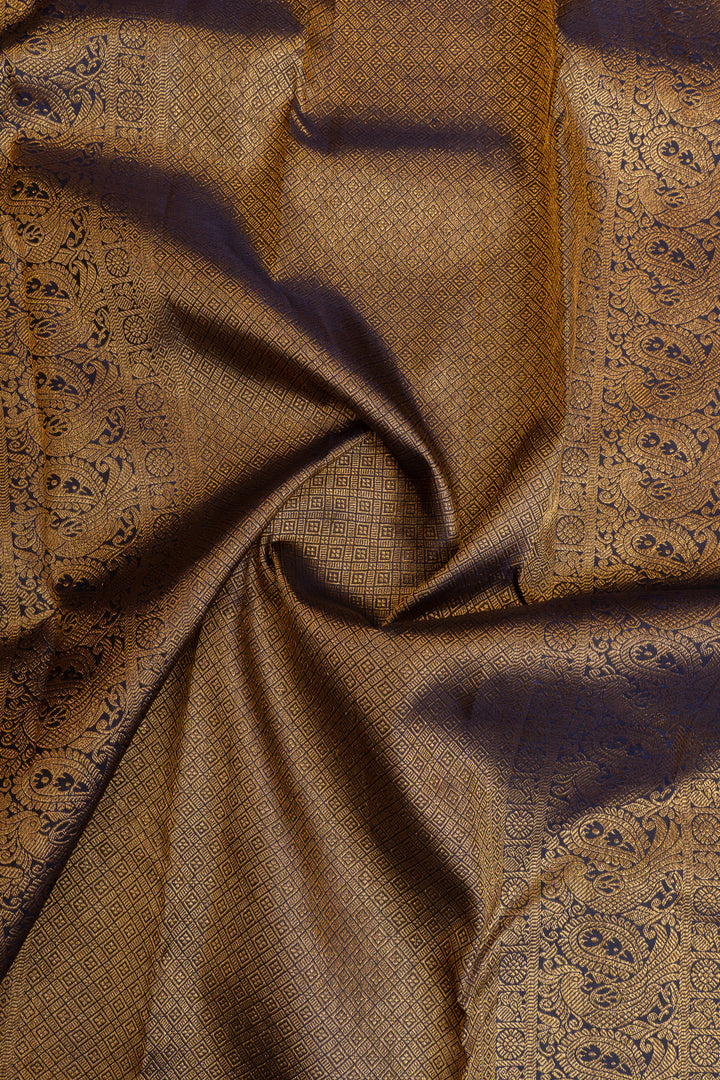 Maroon and blue traditional pure Kanchipuram silk saree