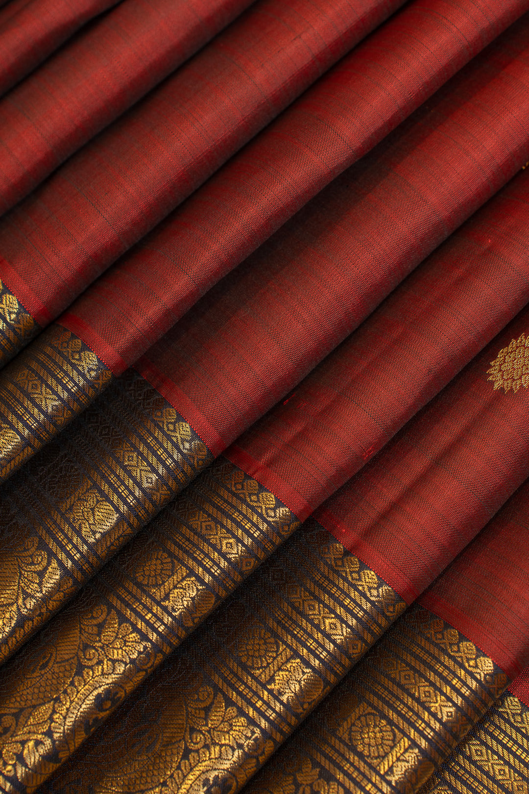 Maroon and blue traditional pure Kanchipuram silk saree