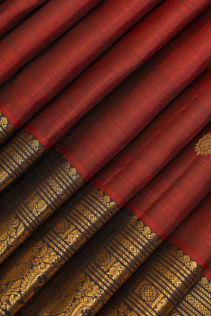 Maroon and blue traditional pure Kanchipuram silk saree