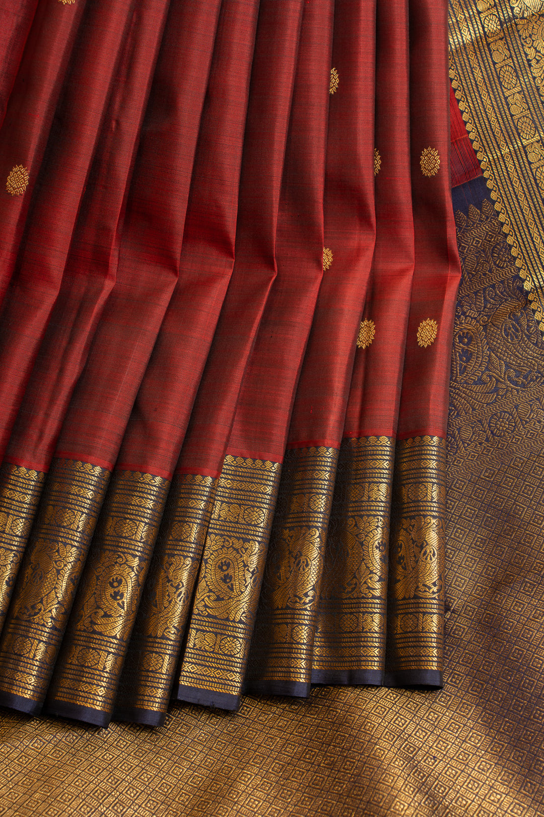 Maroon and blue traditional pure Kanchipuram silk saree