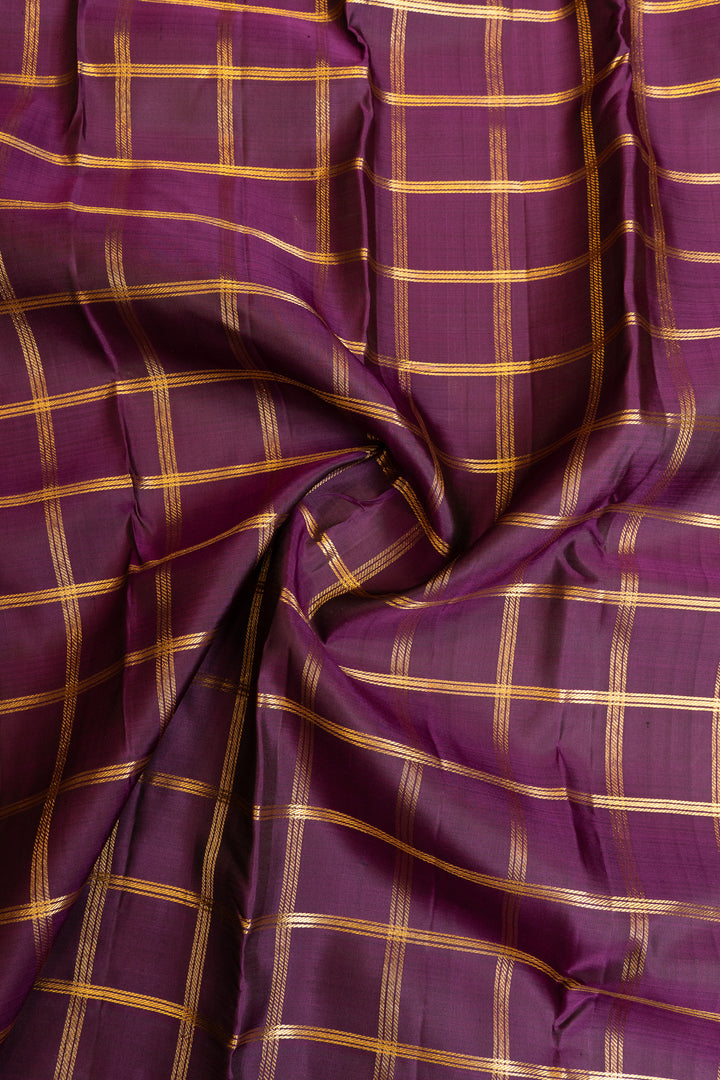 Purple zari checks traditional pure Kanchipuram silk saree