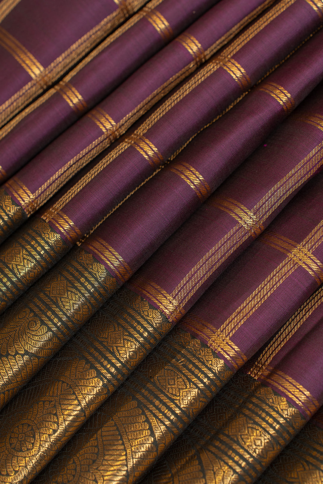 Purple zari checks traditional pure Kanchipuram silk saree