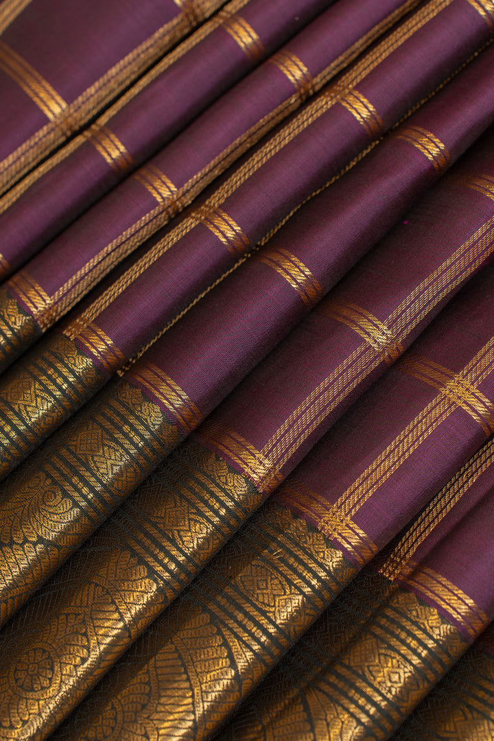 Purple zari checks traditional pure Kanchipuram silk saree