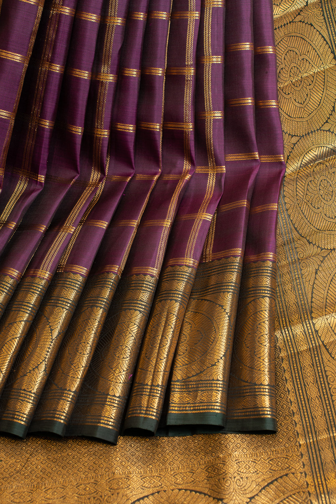 Purple zari checks traditional pure Kanchipuram silk saree