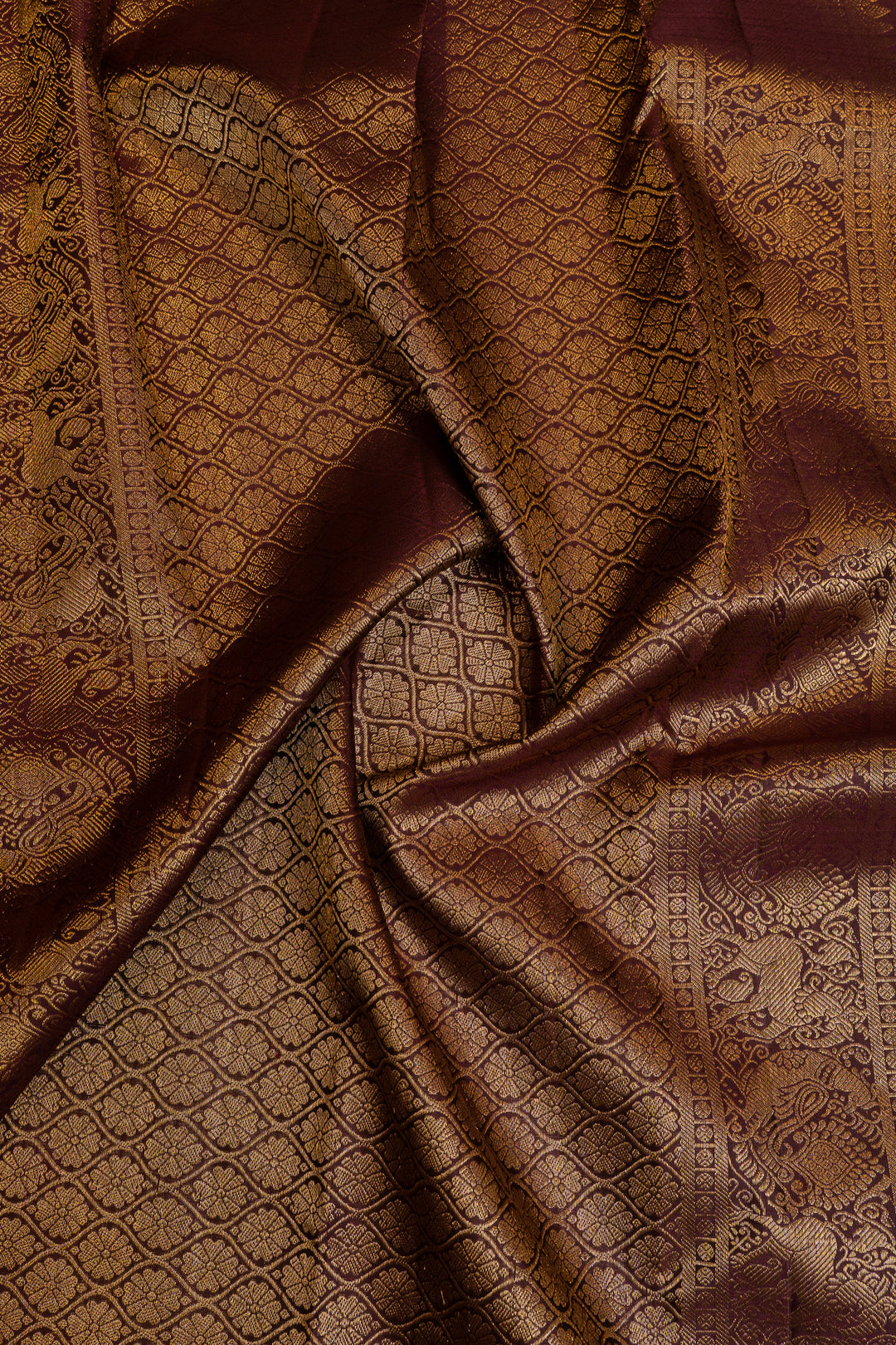 Rust orange and jamun pure Kanchipuram silk saree