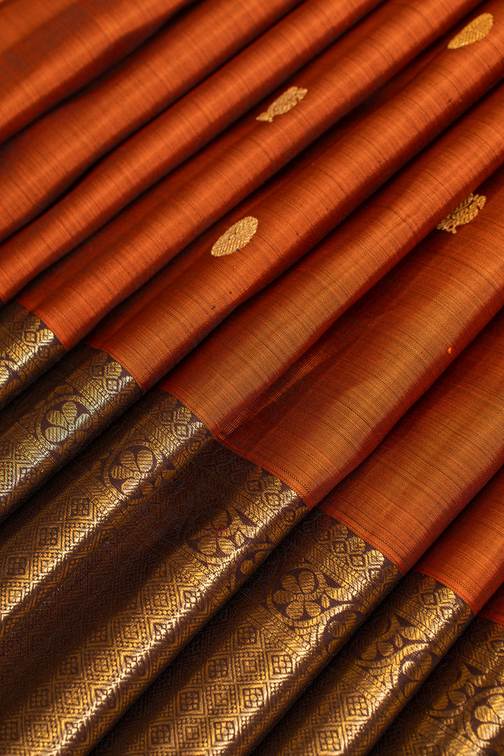 Rust orange and jamun pure Kanchipuram silk saree