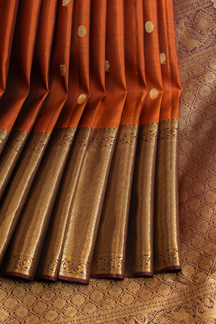 Rust orange and jamun pure Kanchipuram silk saree