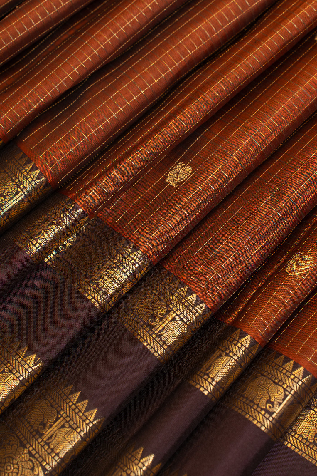 Rust orange vairaoosi pure Kanchipuram silk saree