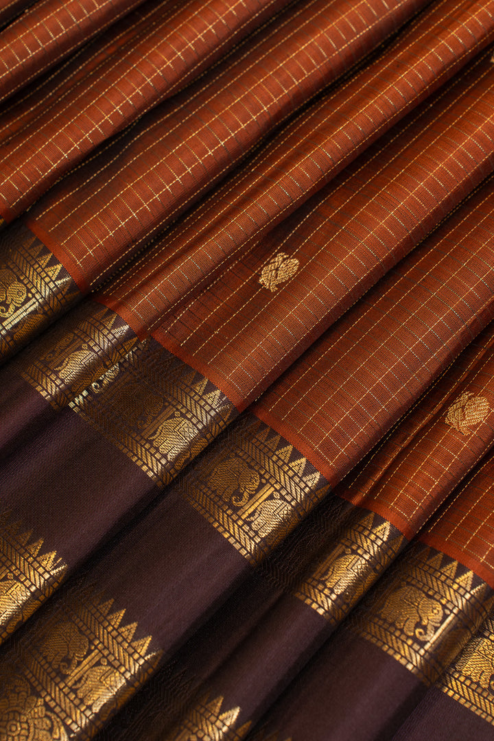 Rust orange vairaoosi pure Kanchipuram silk saree