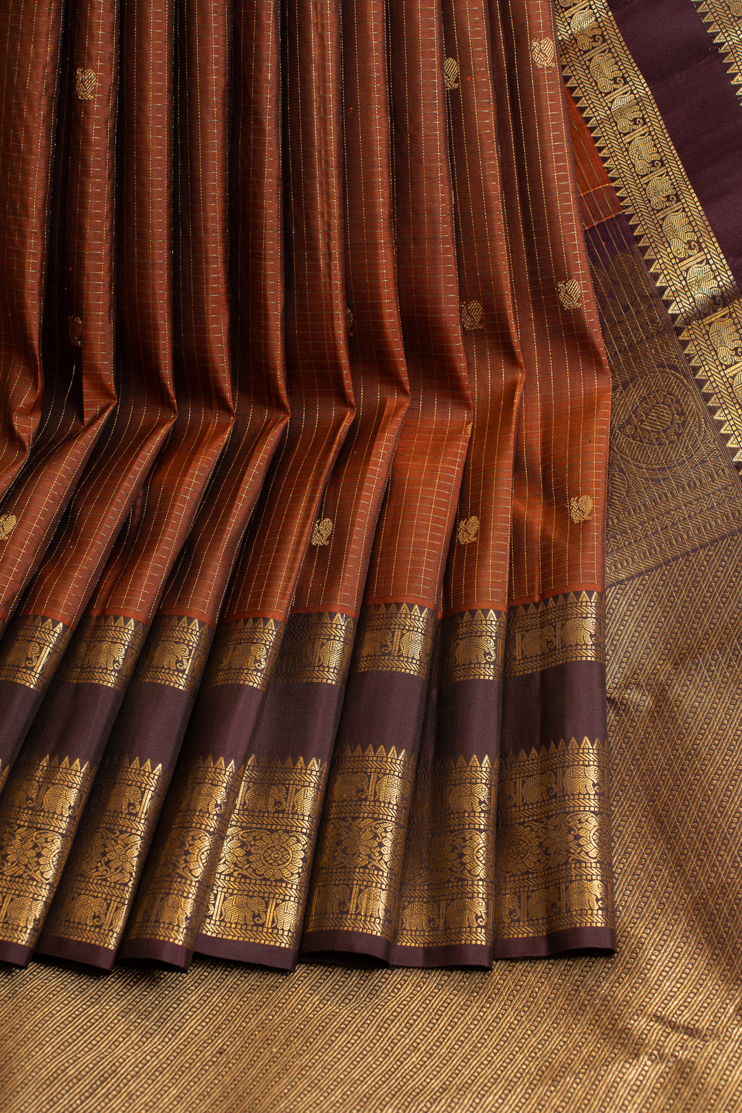 Rust orange vairaoosi pure Kanchipuram silk saree