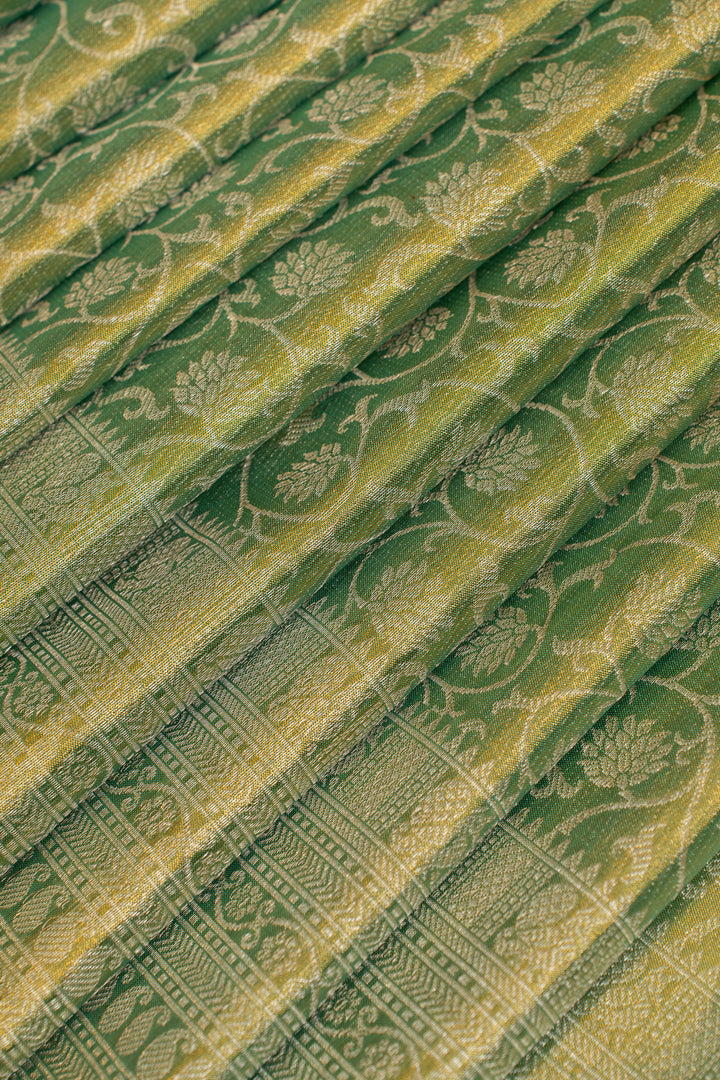 Green floral tissue pure Kanchipuram silk saree
