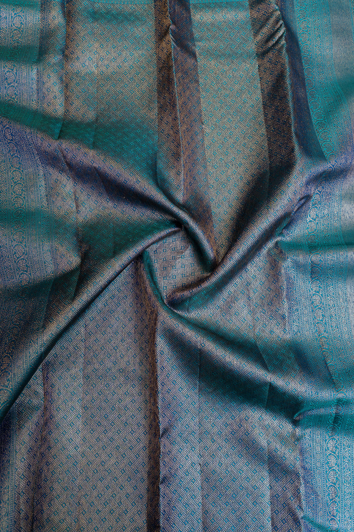 Peacock blue brocade pure Kanchipuram silk saree