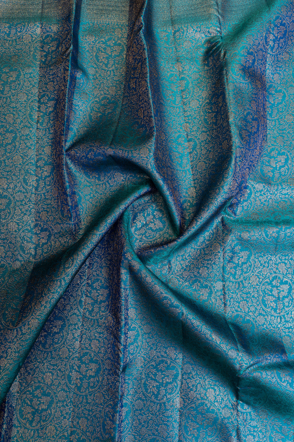 Peacock blue brocade pure Kanchipuram silk saree