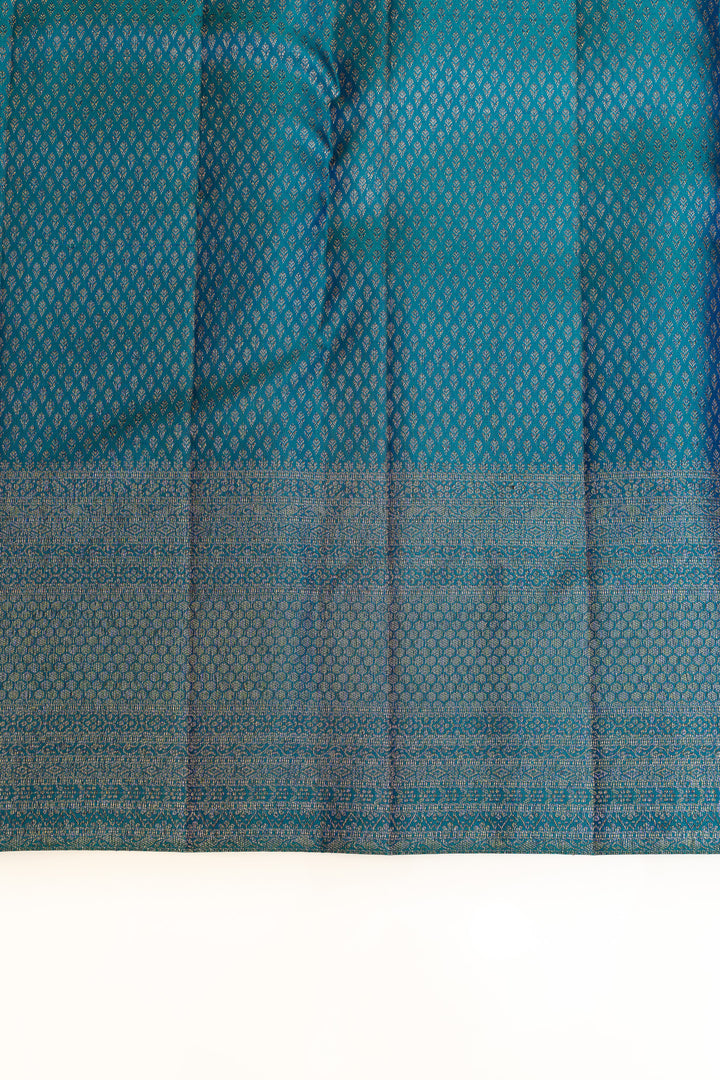 Peacock blue brocade pure Kanchipuram silk saree