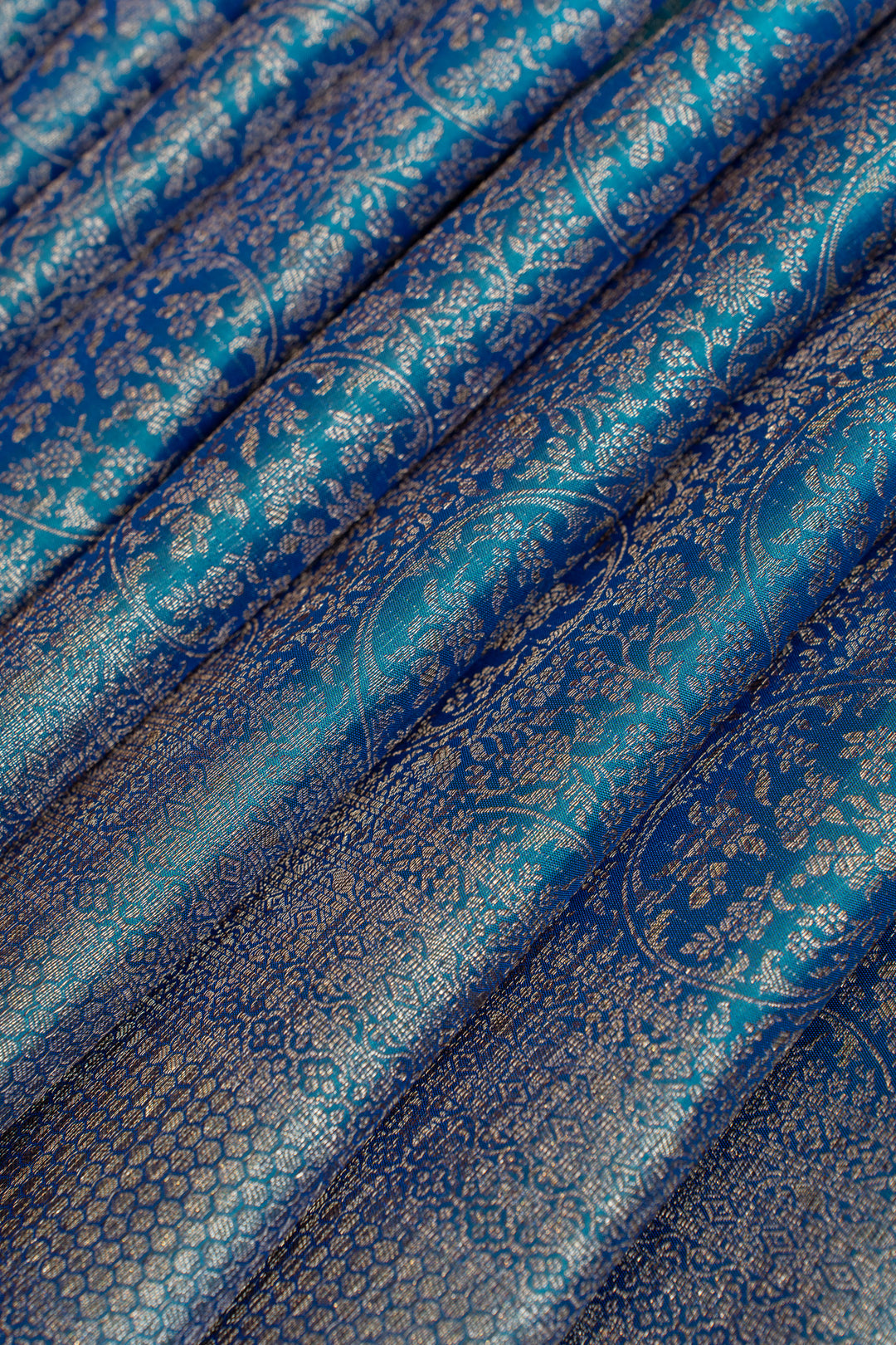 Peacock blue brocade pure Kanchipuram silk saree