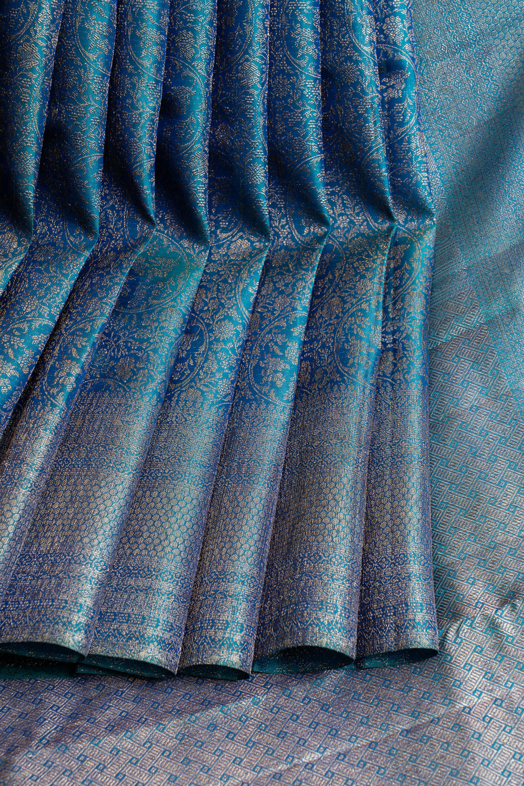 Peacock blue brocade pure Kanchipuram silk saree