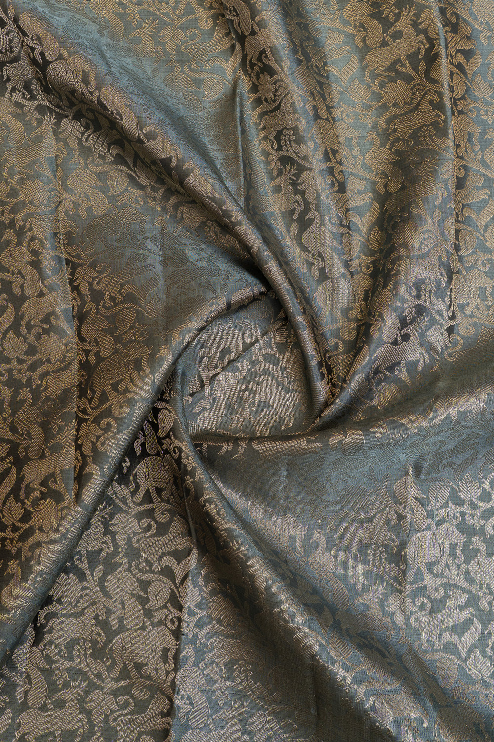 Grey vanasingaram pure Kanchipuram silk saree