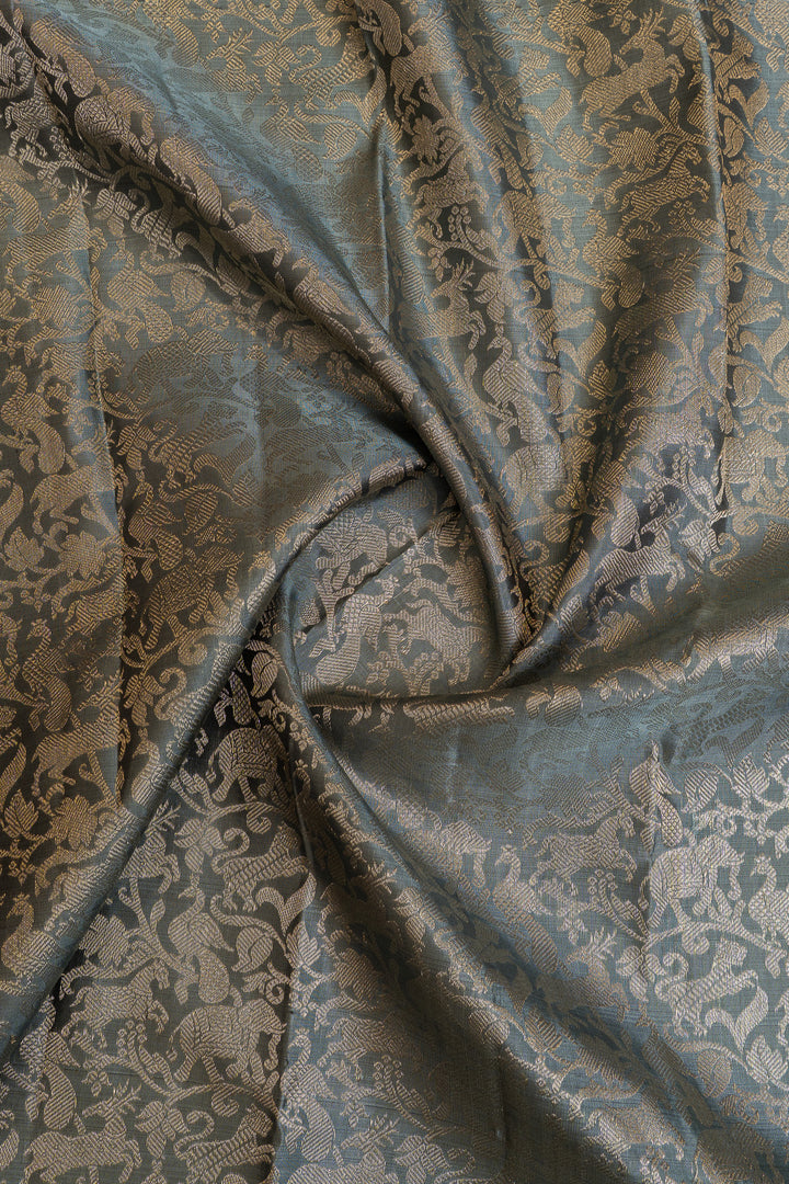 Grey vanasingaram pure Kanchipuram silk saree