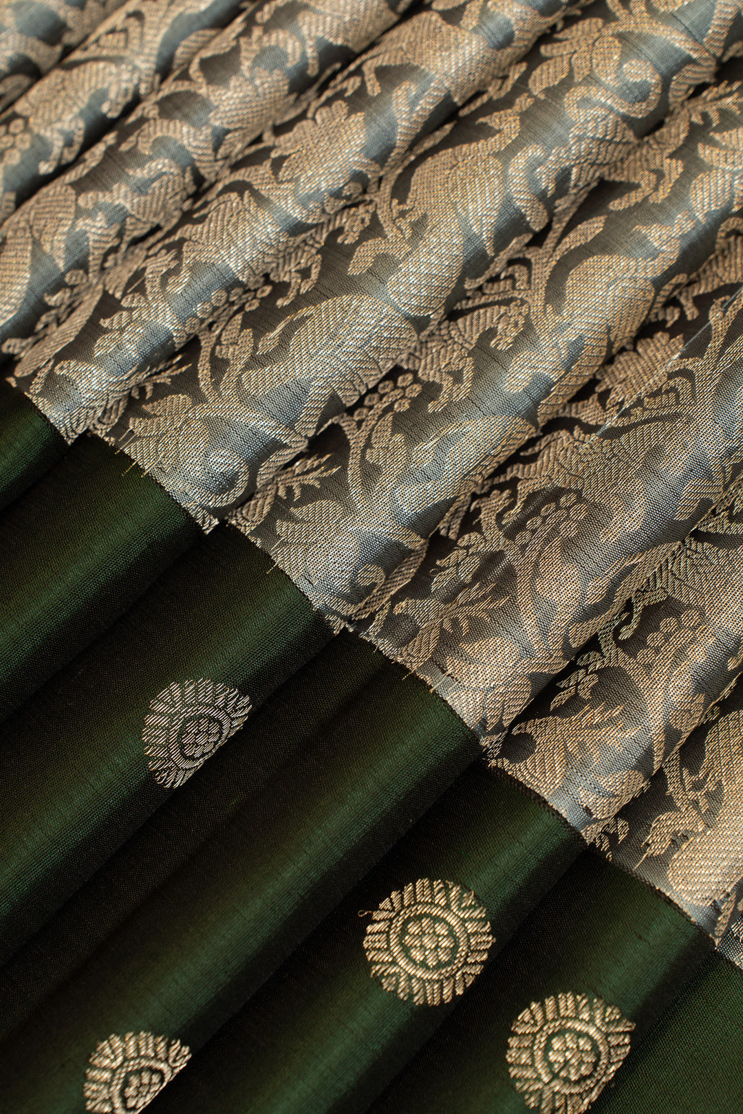 Grey vanasingaram pure Kanchipuram silk saree