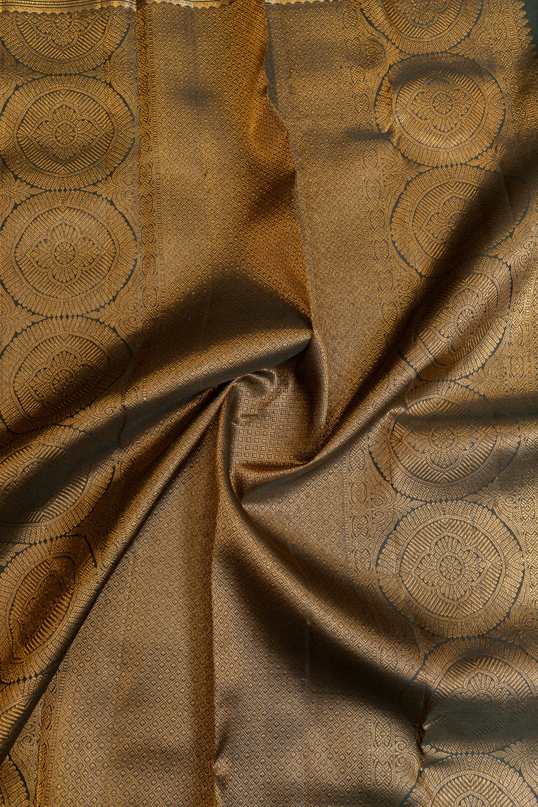 Jamun and green checks pure Kanchipuram silk saree