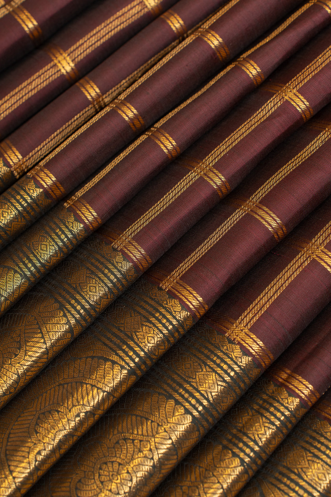 Jamun and green checks pure Kanchipuram silk saree