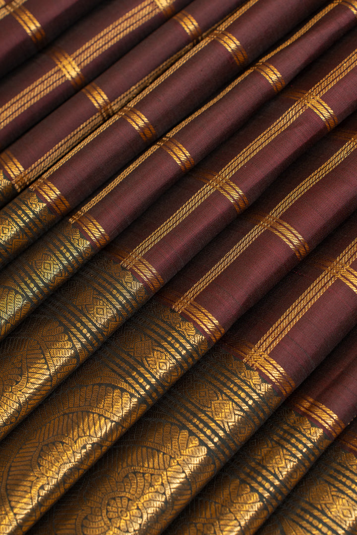 Jamun and green checks pure Kanchipuram silk saree