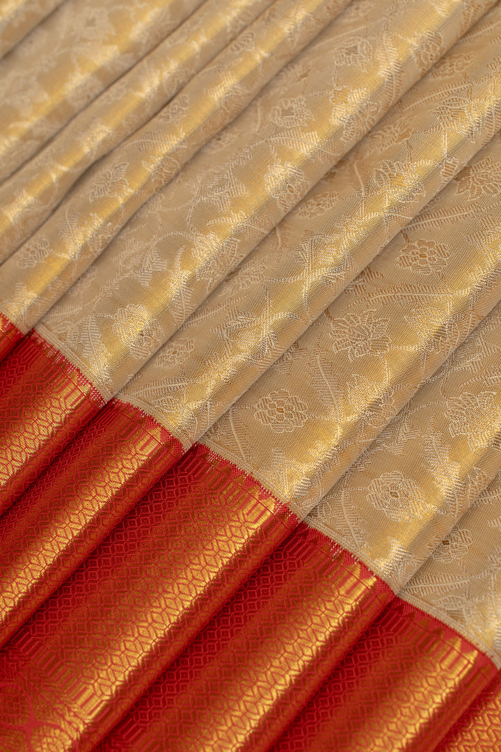 Gold and reddish pink brocade pure Kanchipuram silk saree