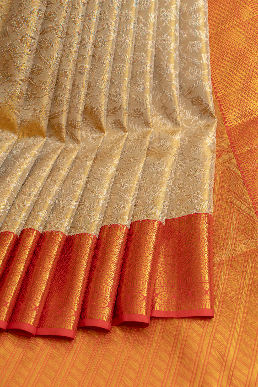 Gold and reddish pink brocade pure Kanchipuram silk saree