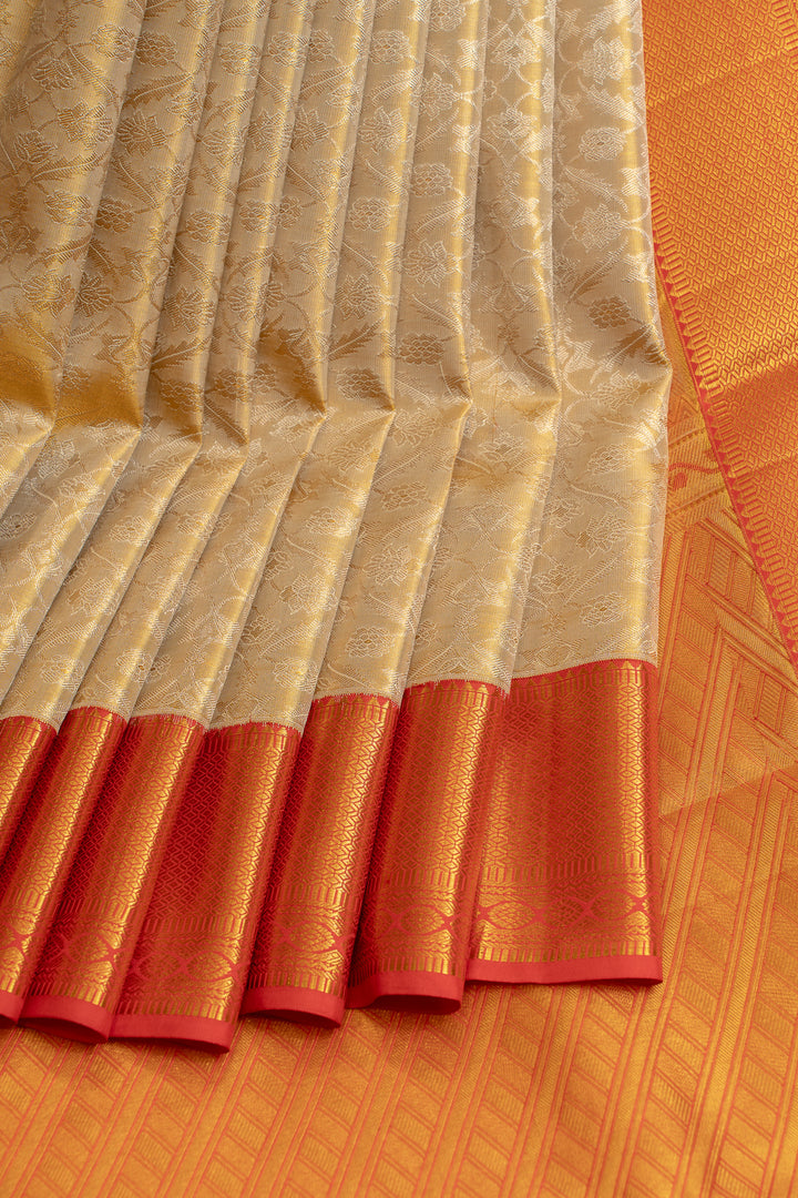 Gold and reddish pink brocade pure Kanchipuram silk saree