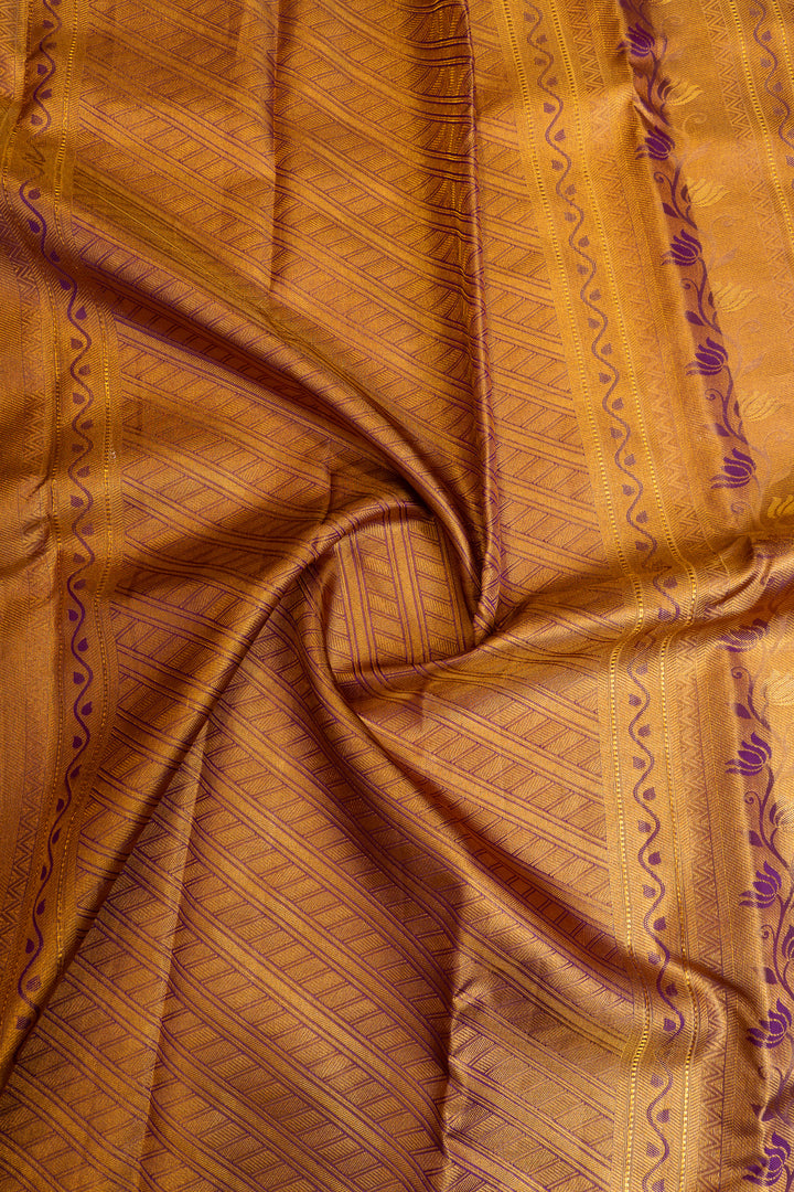 Cream and purple brocade pure Kanchipuram silk saree