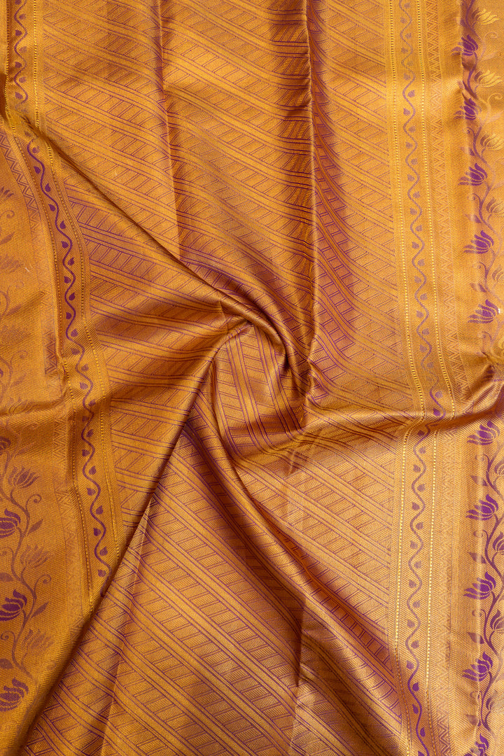 Cream and purple brocade pure Kanchipuram silk saree