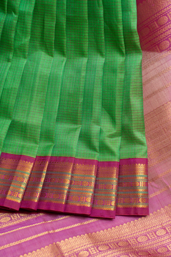 Green and pink checks pure silk cotton saree
