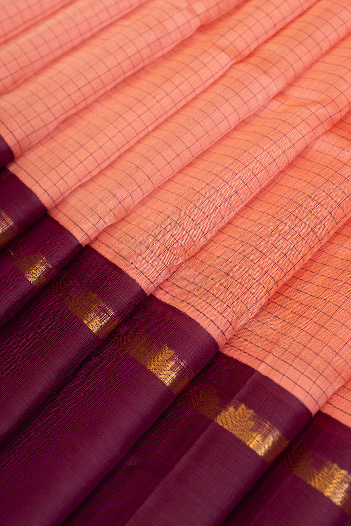 Pink and magenta checks pure silk cotton saree