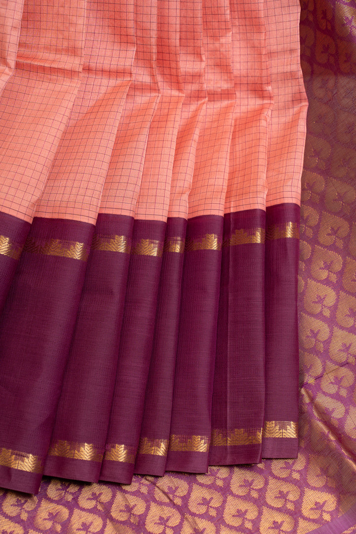Pink and magenta checks pure silk cotton saree