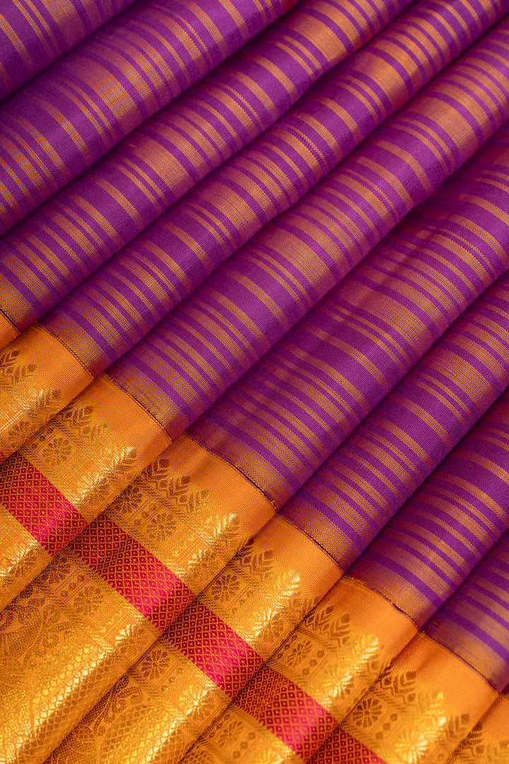 Purple bayadre stripes pure Kanchipuram silk saree