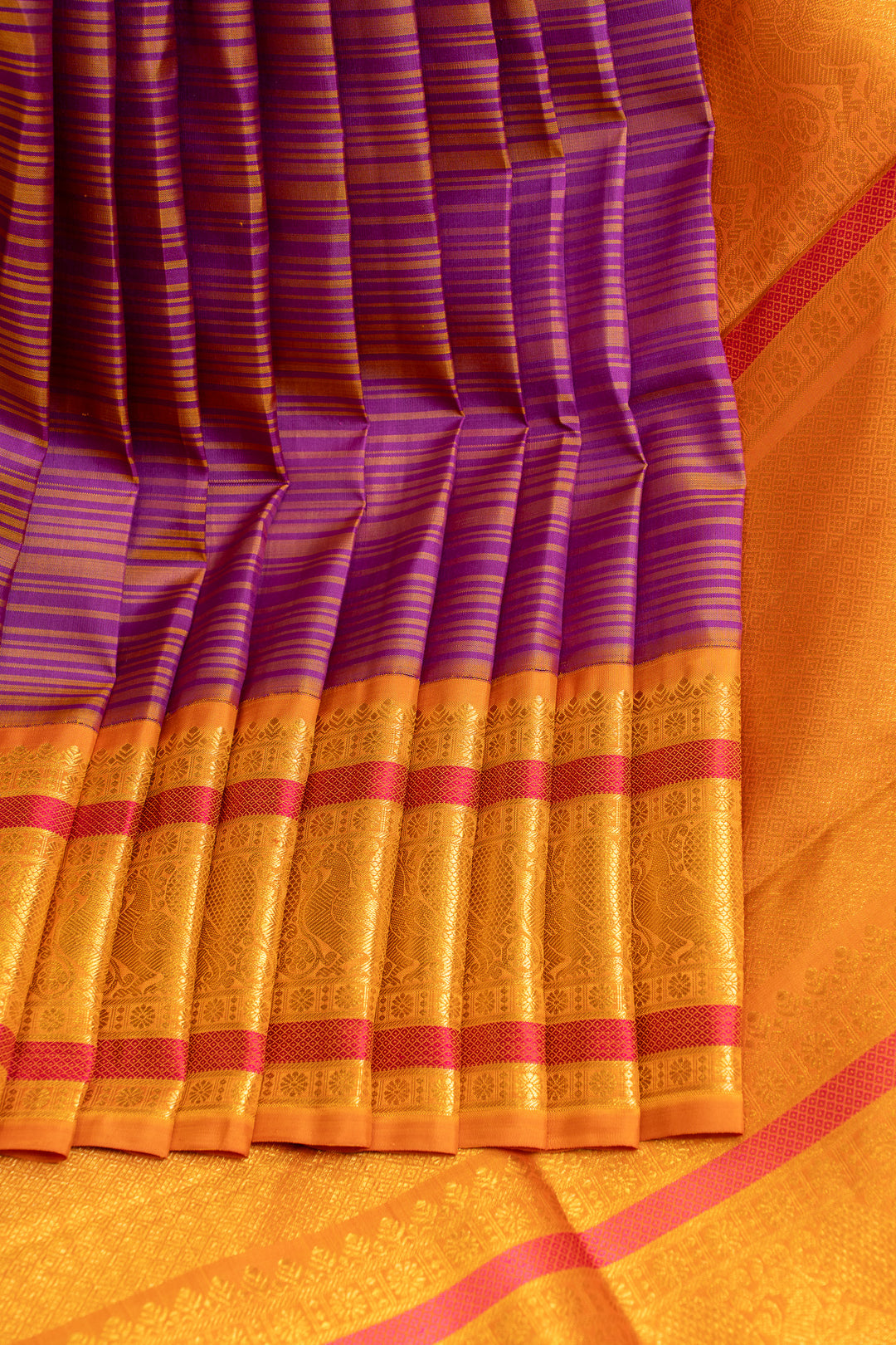 Purple bayadre stripes pure Kanchipuram silk saree