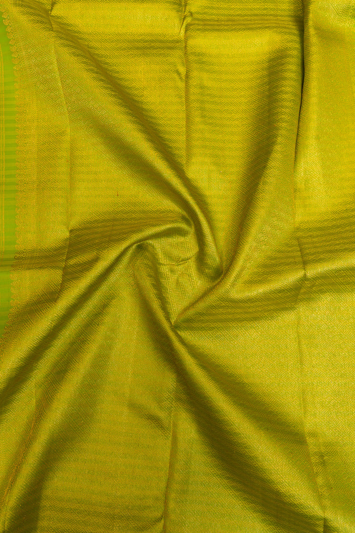 Off white and lime green pure Kanchipuram silk saree