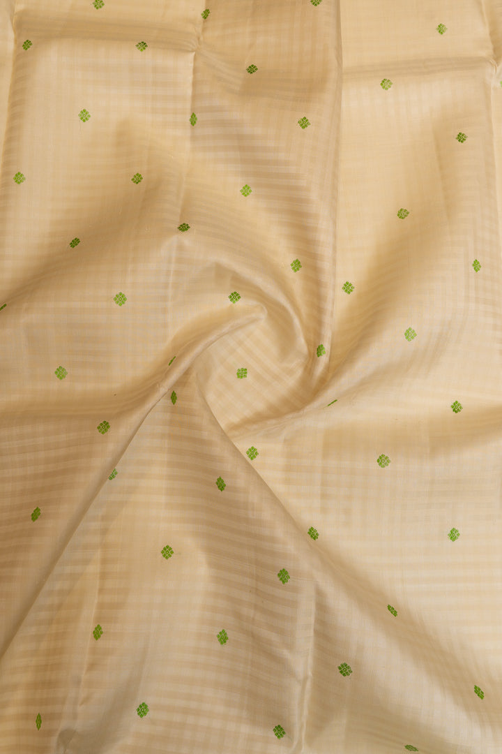 Off white and lime green pure Kanchipuram silk saree