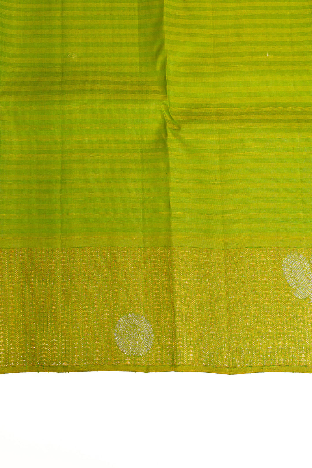 Off white and lime green pure Kanchipuram silk saree
